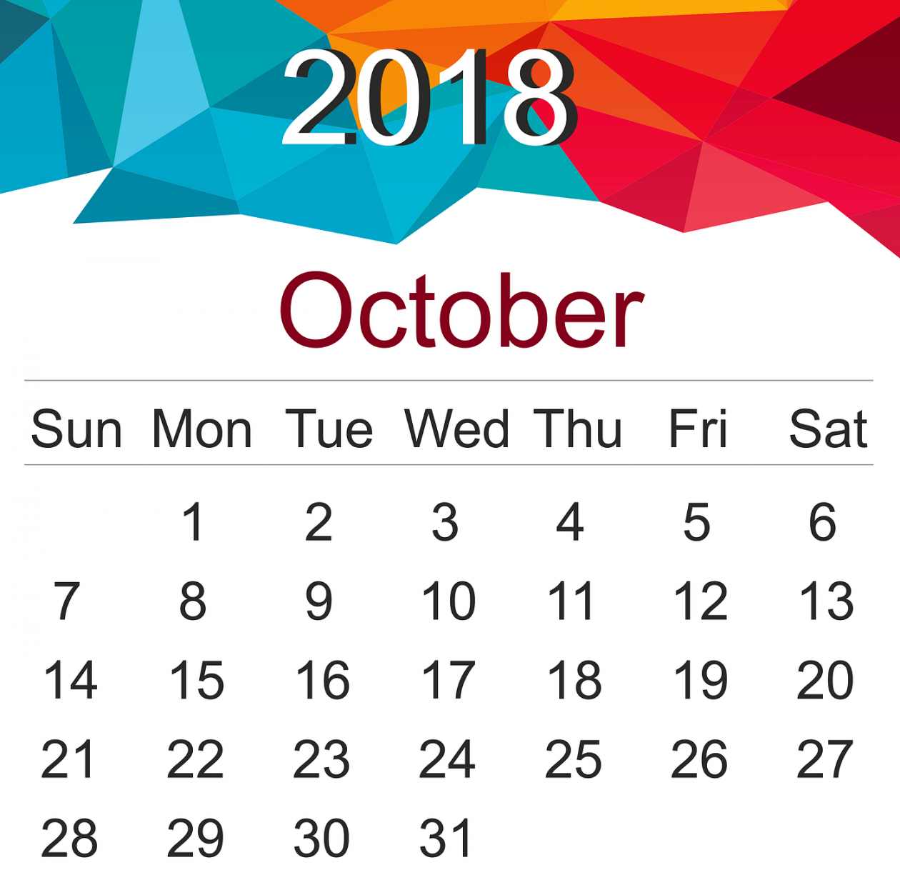 October  Calendar Printable