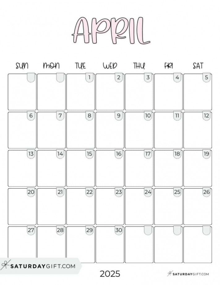 April  Calendar -  Cute & FREE Printables  SaturdayGift