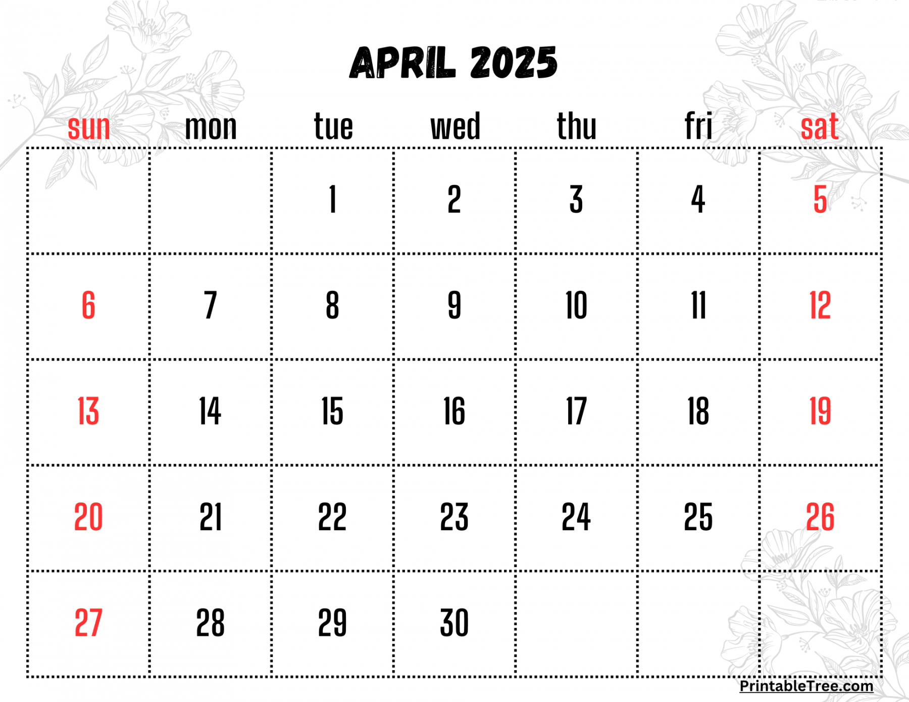 April  Calendar Printable PDF Template with Holidays