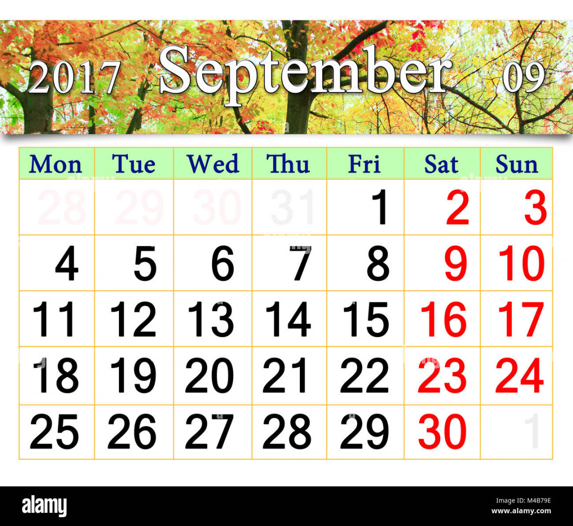 calendar september hi-res stock photography and images - Alamy