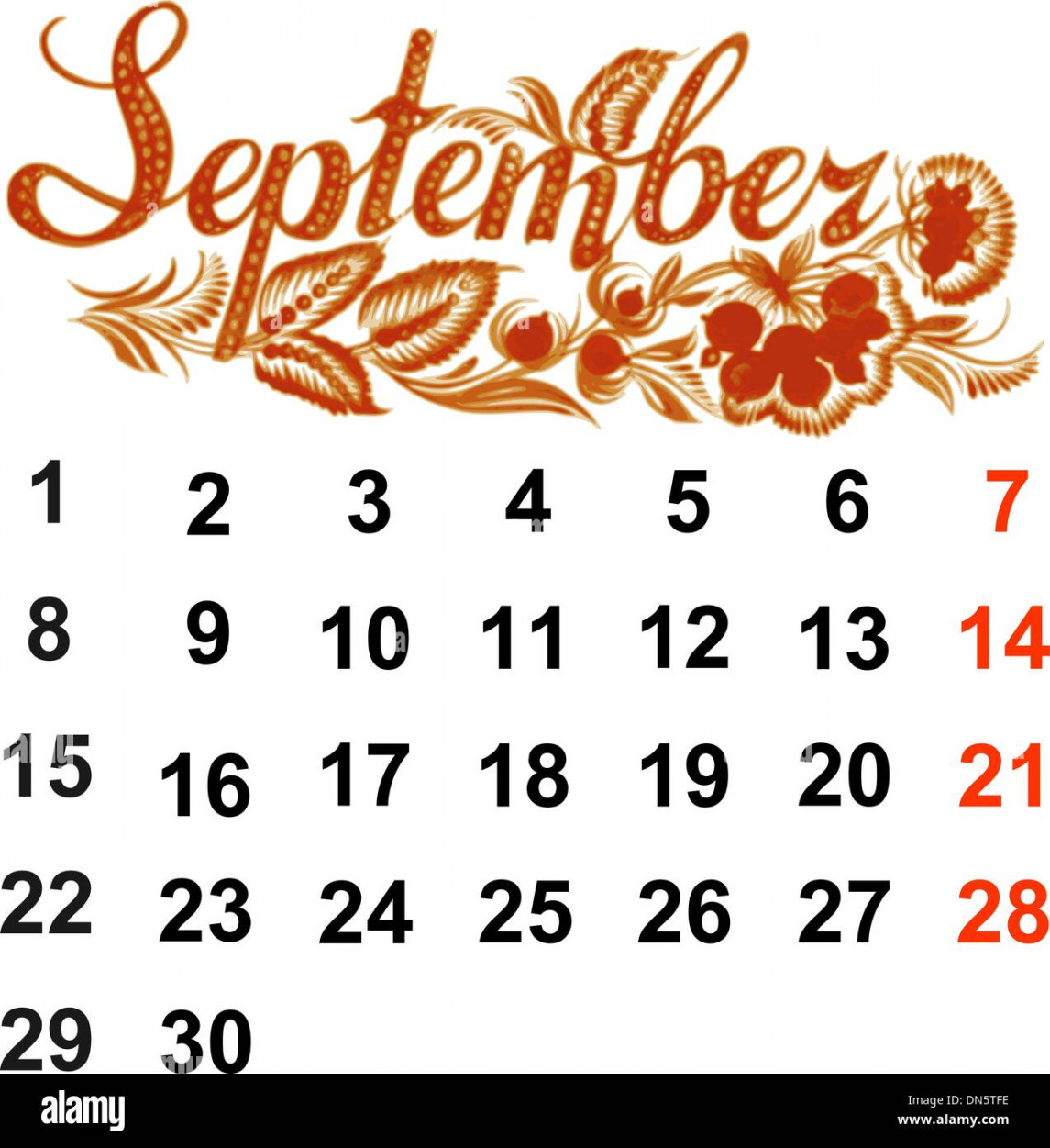 Calendar September  Stock Vector Image & Art - Alamy