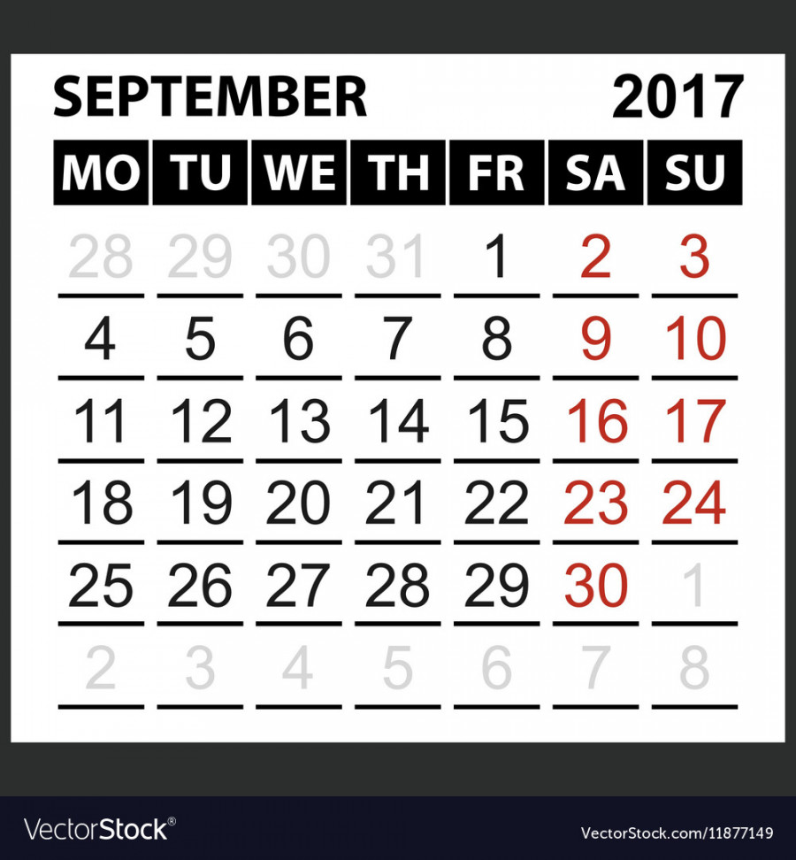 Calendar sheet september  Royalty Free Vector Image