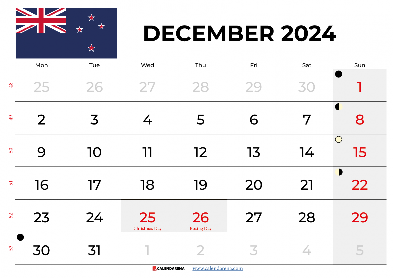 December  Calendar Nz