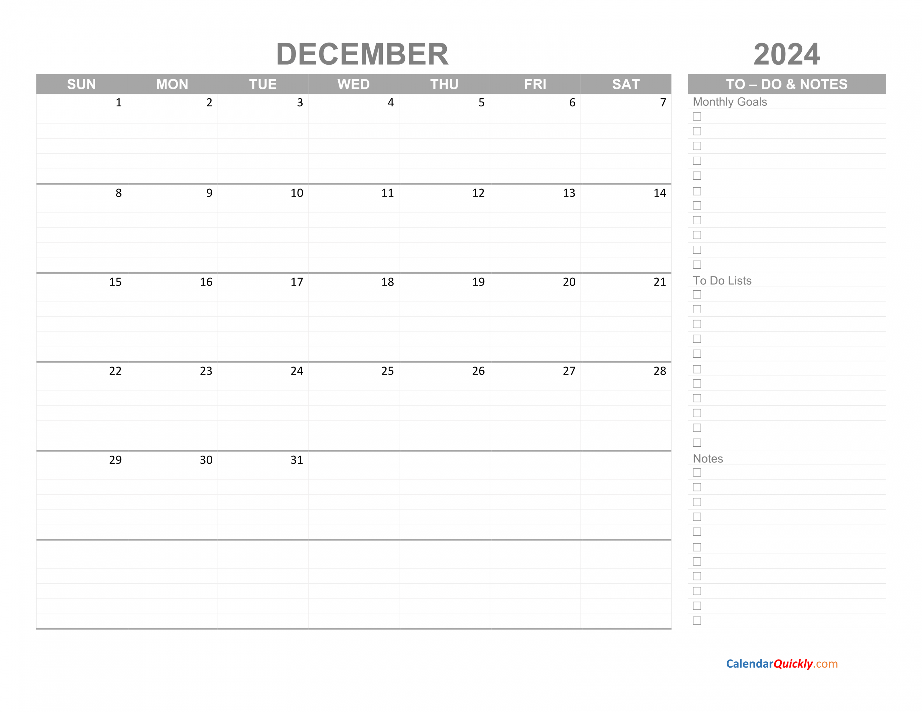 December  Calendar with To-Do List  Calendar Quickly