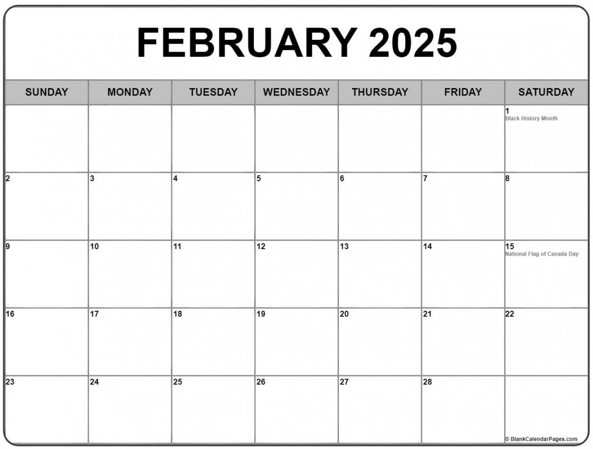 February  with holidays calendar