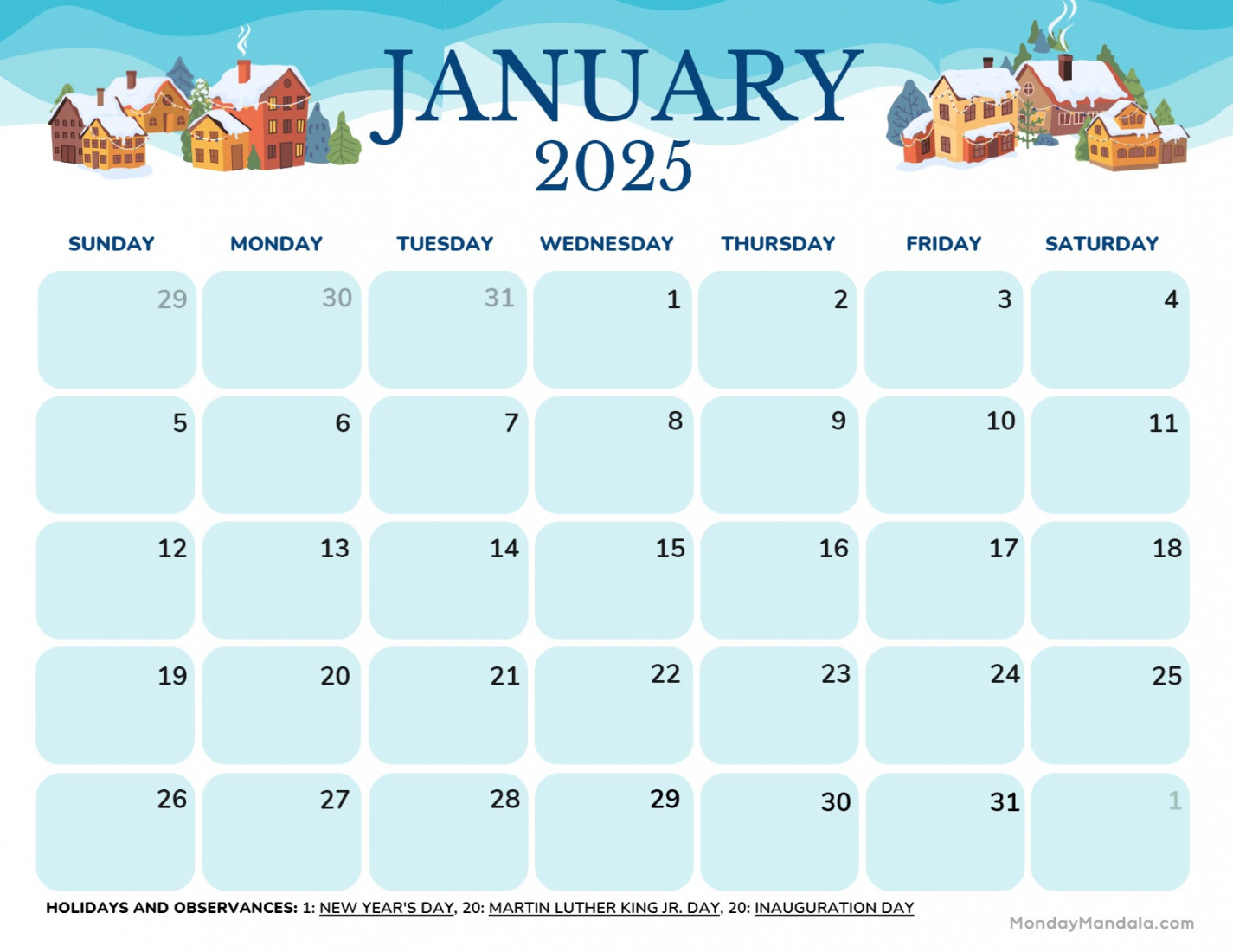 January  Calendar ( Free PDF Printables)