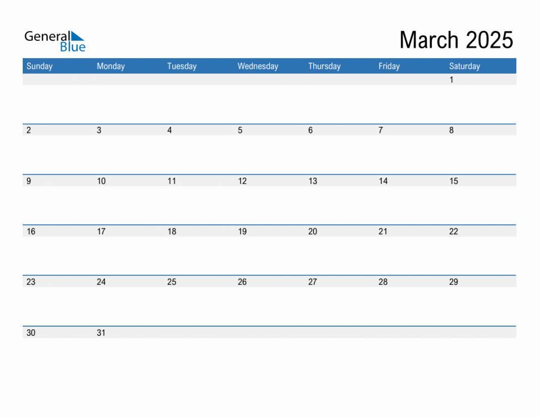 March  Monthly Calendar (PDF, Word, Excel)