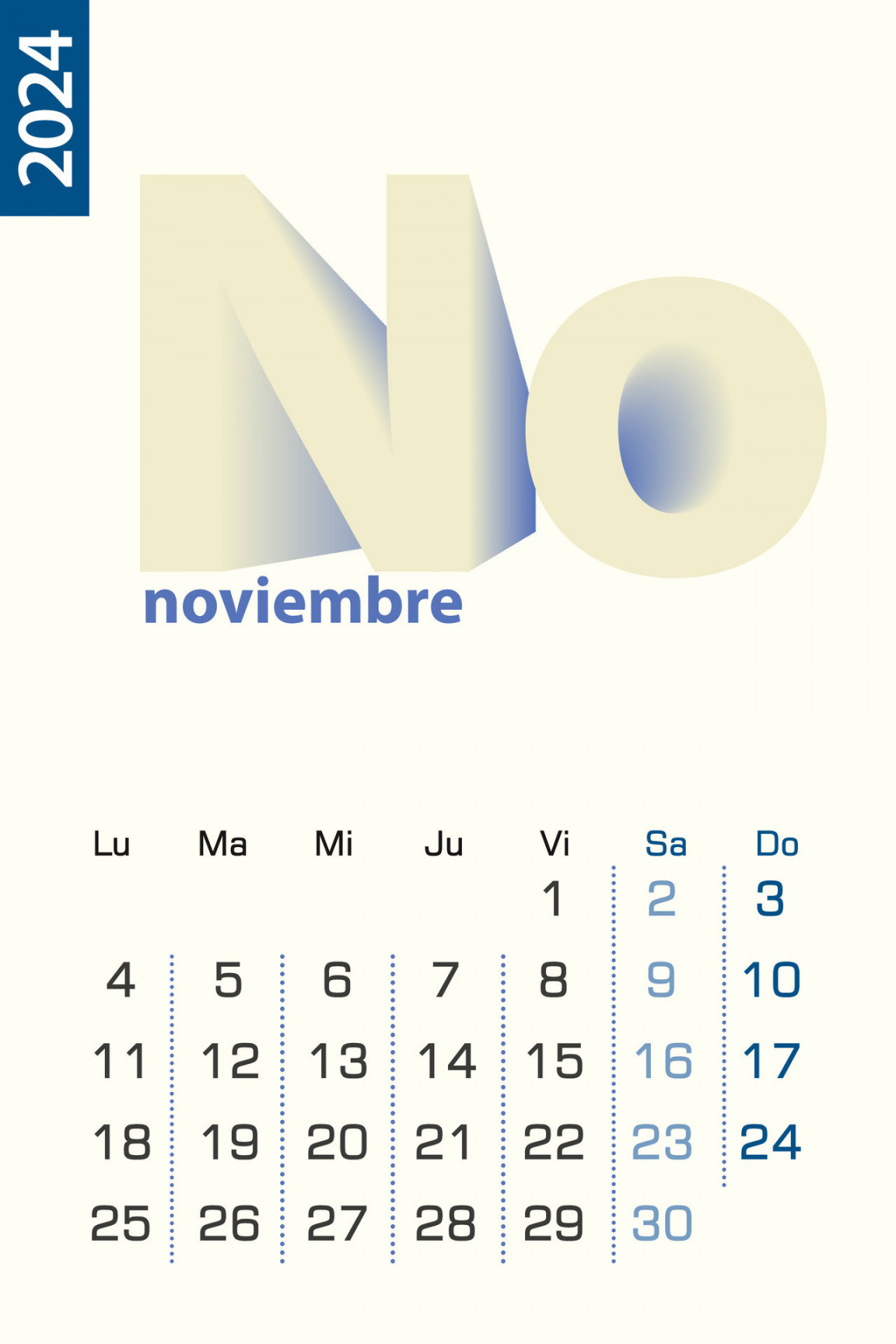 Minimalist calendar template for November , vector calendar in