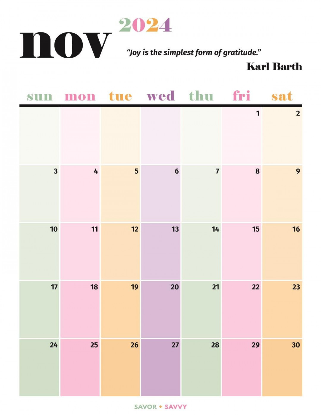 November  Calendar Templates –  Free Printables - Savor + Savvy