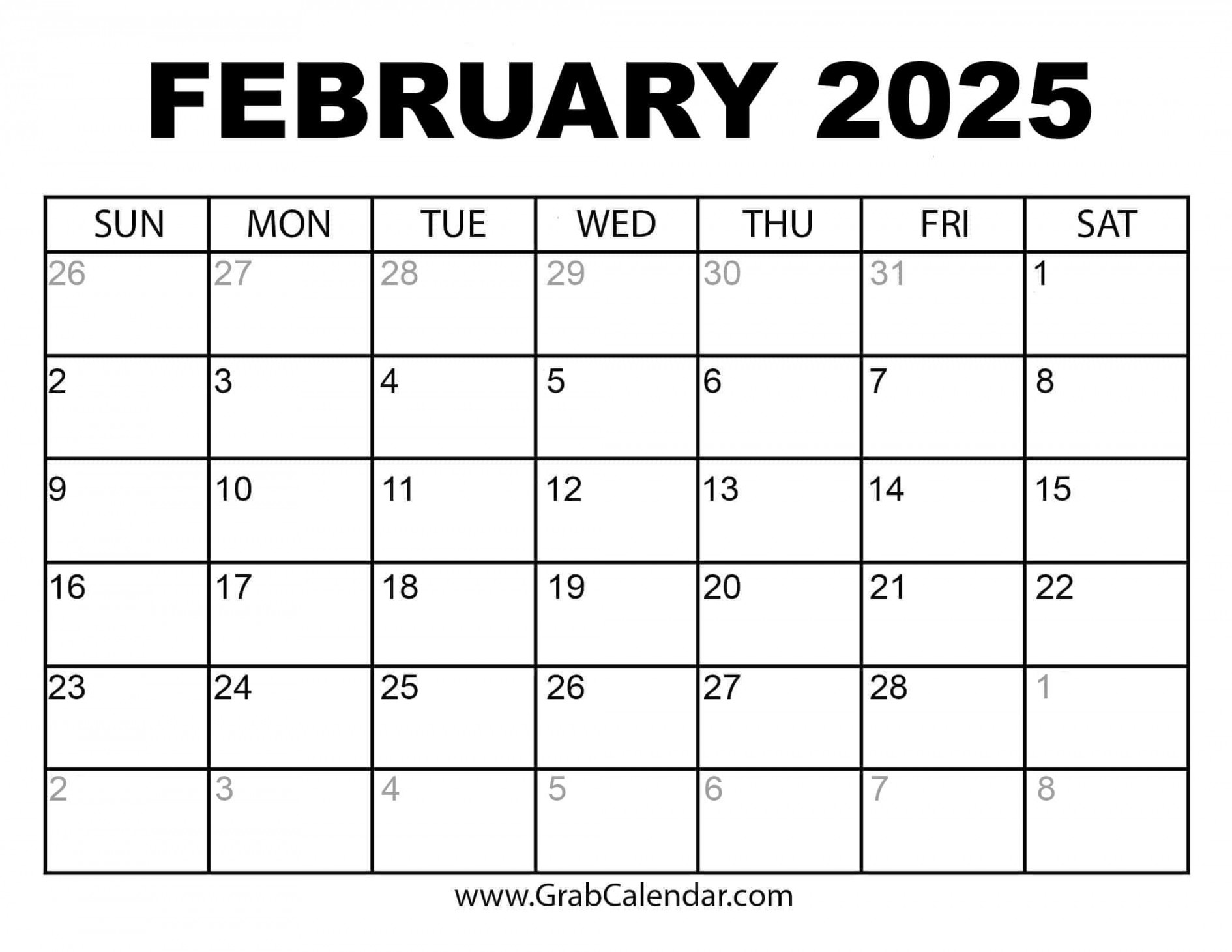 Printable February  Calendar