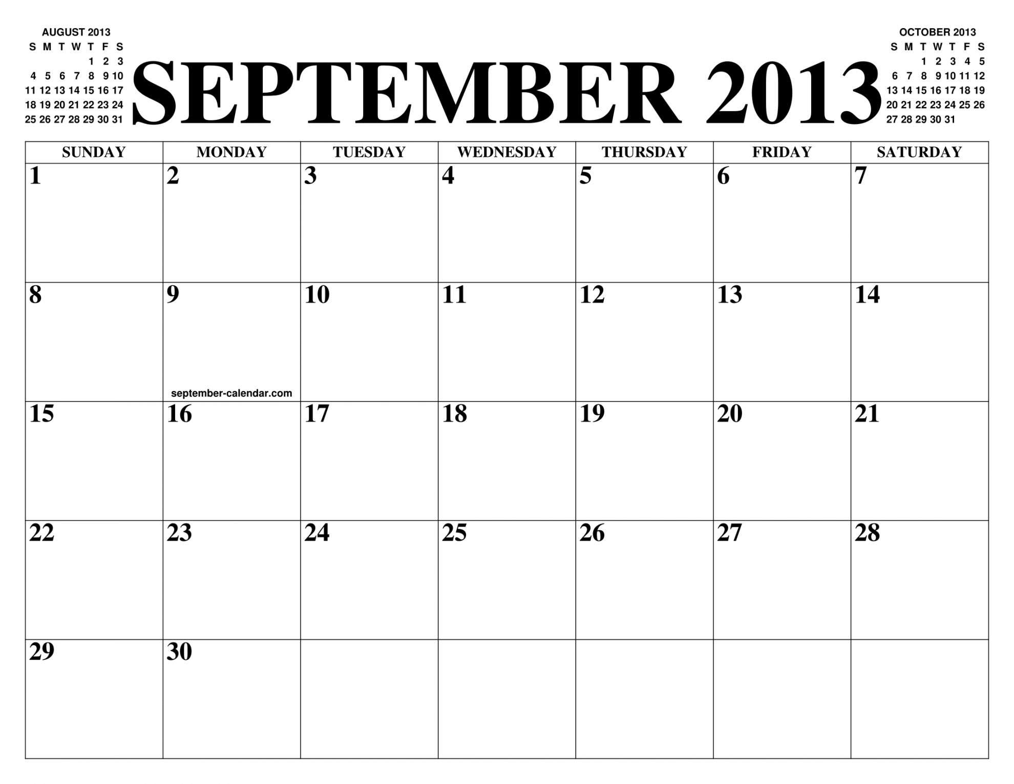 SEPTEMBER  CALENDAR OF THE MONTH: FREE PRINTABLE SEPTEMBER