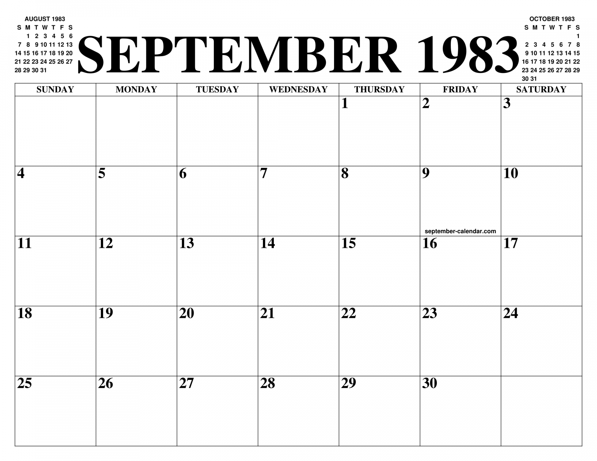 SEPTEMBER  CALENDAR OF THE MONTH: FREE PRINTABLE SEPTEMBER