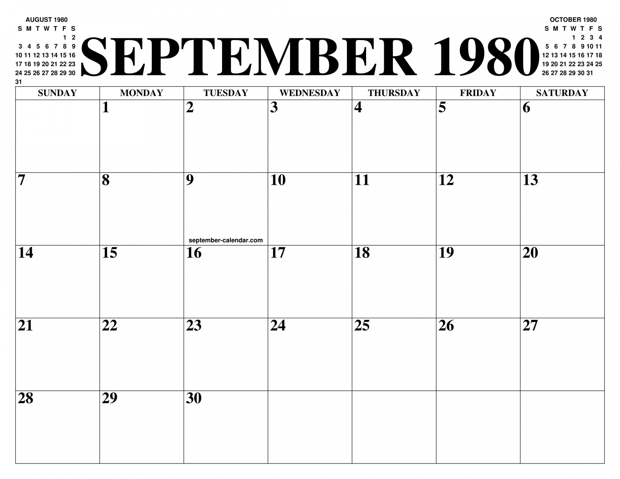 SEPTEMBER  CALENDAR OF THE MONTH: FREE PRINTABLE SEPTEMBER