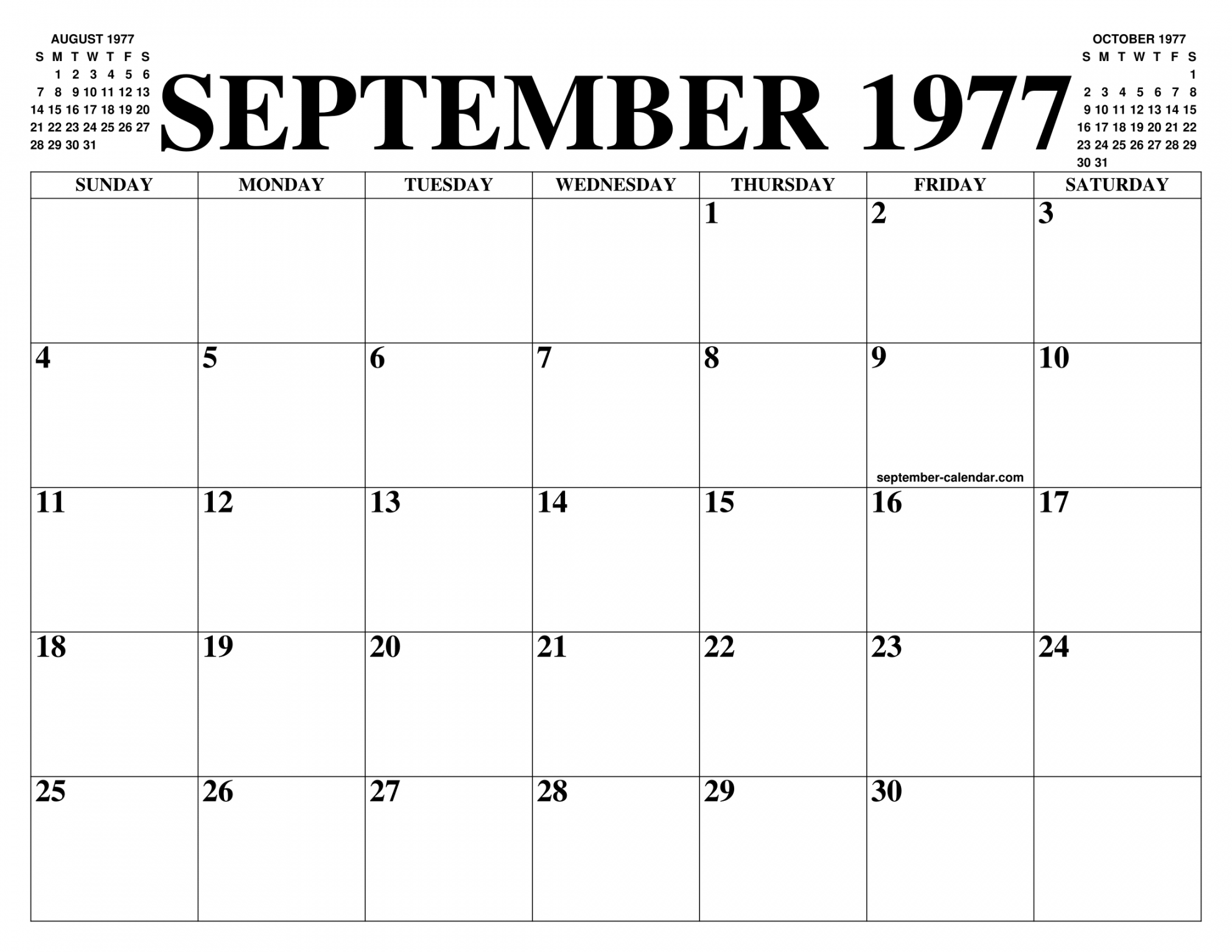 SEPTEMBER  CALENDAR OF THE MONTH: FREE PRINTABLE SEPTEMBER