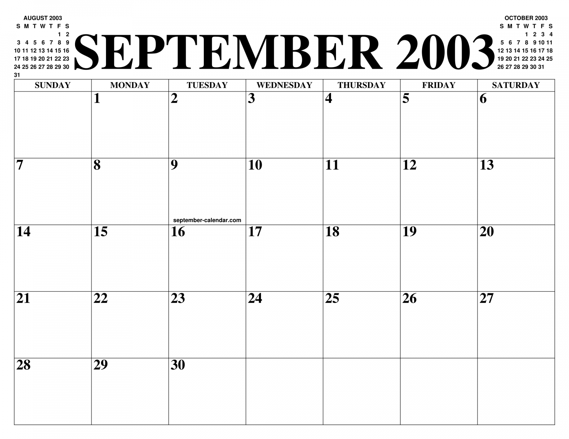 SEPTEMBER  CALENDAR OF THE MONTH: FREE PRINTABLE SEPTEMBER