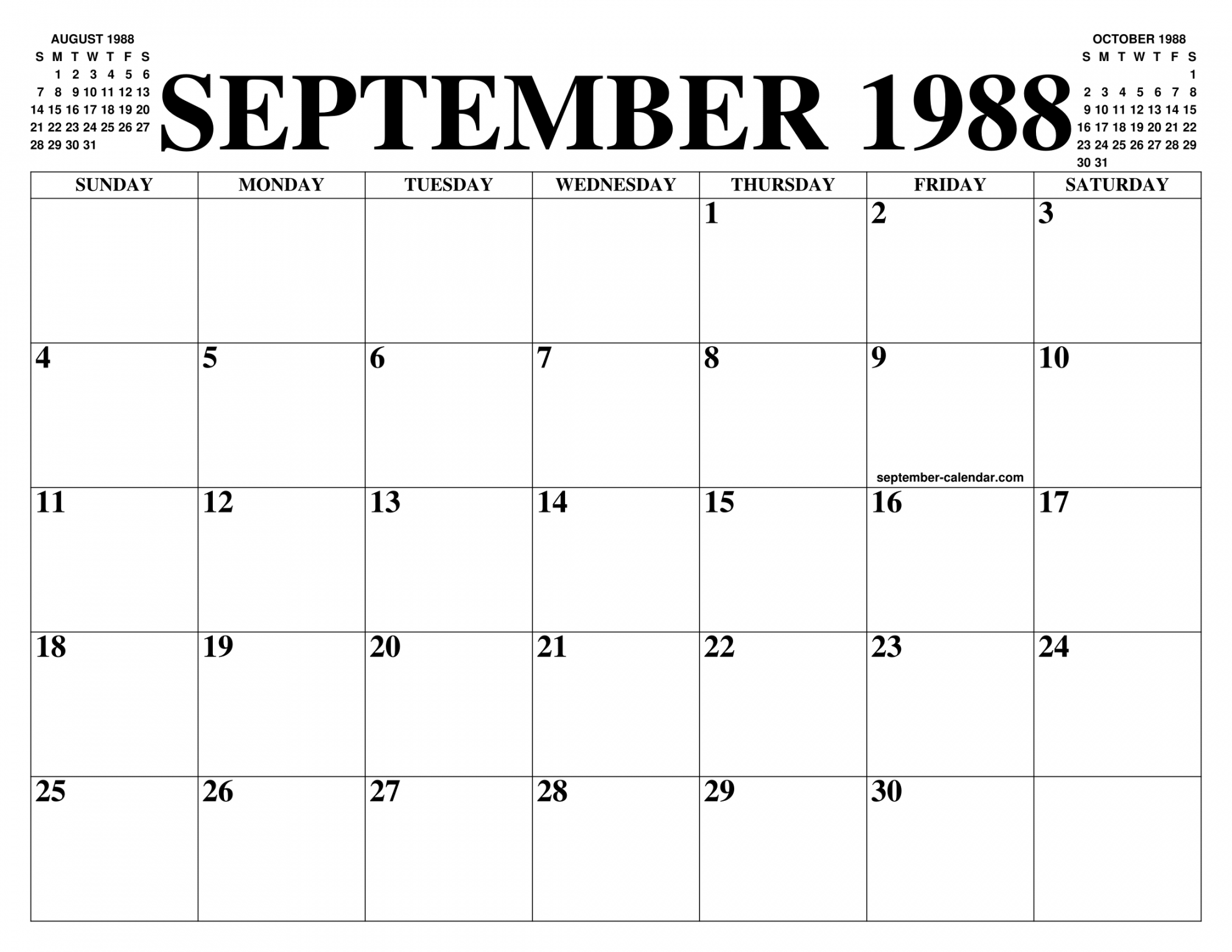 SEPTEMBER  CALENDAR OF THE MONTH: FREE PRINTABLE SEPTEMBER