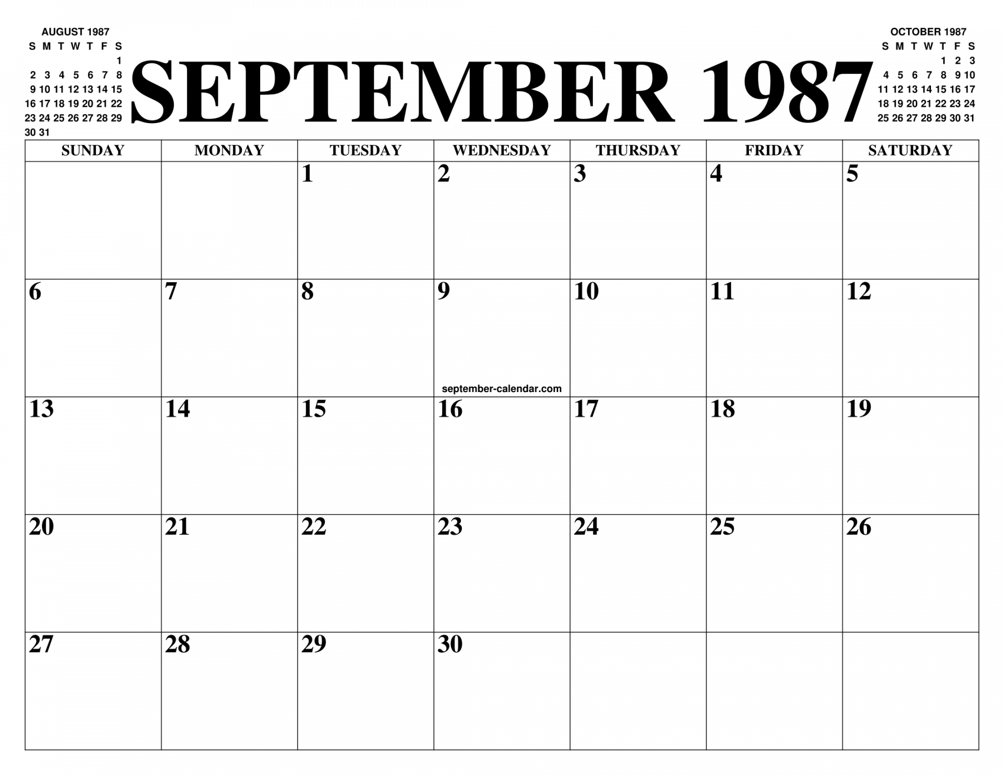 SEPTEMBER  CALENDAR OF THE MONTH: FREE PRINTABLE SEPTEMBER