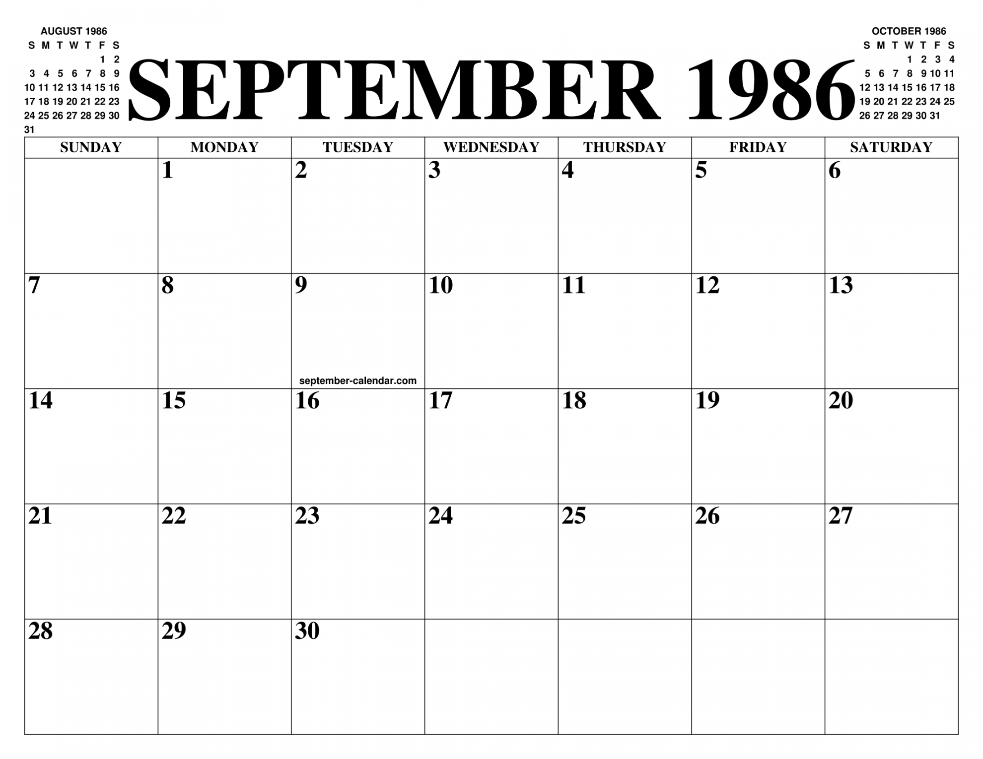 SEPTEMBER  CALENDAR OF THE MONTH: FREE PRINTABLE SEPTEMBER