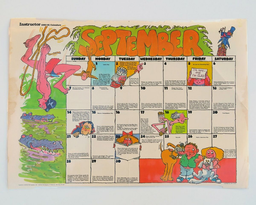 September  Double-Sided Classroom Calendar, Hippo Poster