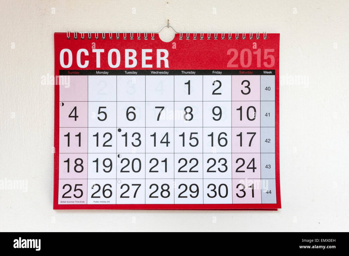 Wall calendar for month of October  Stock Photo - Alamy