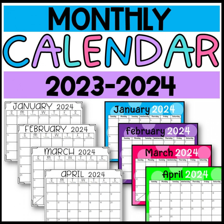 and  Monthly Calendar Printable: Full Year Digital File