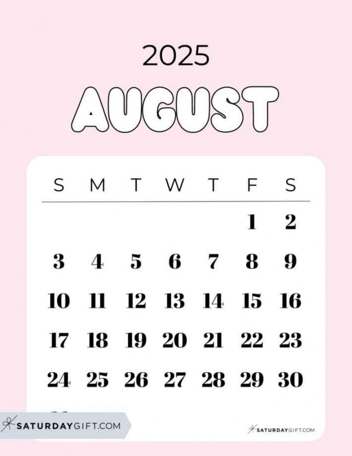 August  Calendar -  Cute & FREE Printables  SaturdayGift