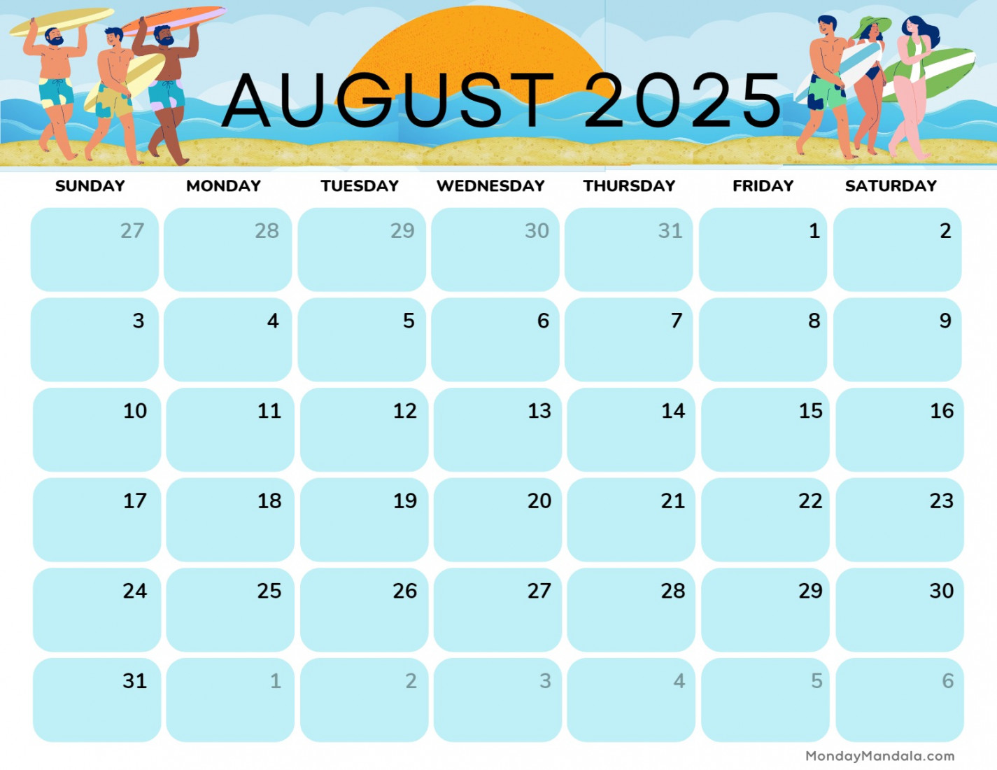 August  Calendar ( Free PDF Printables)