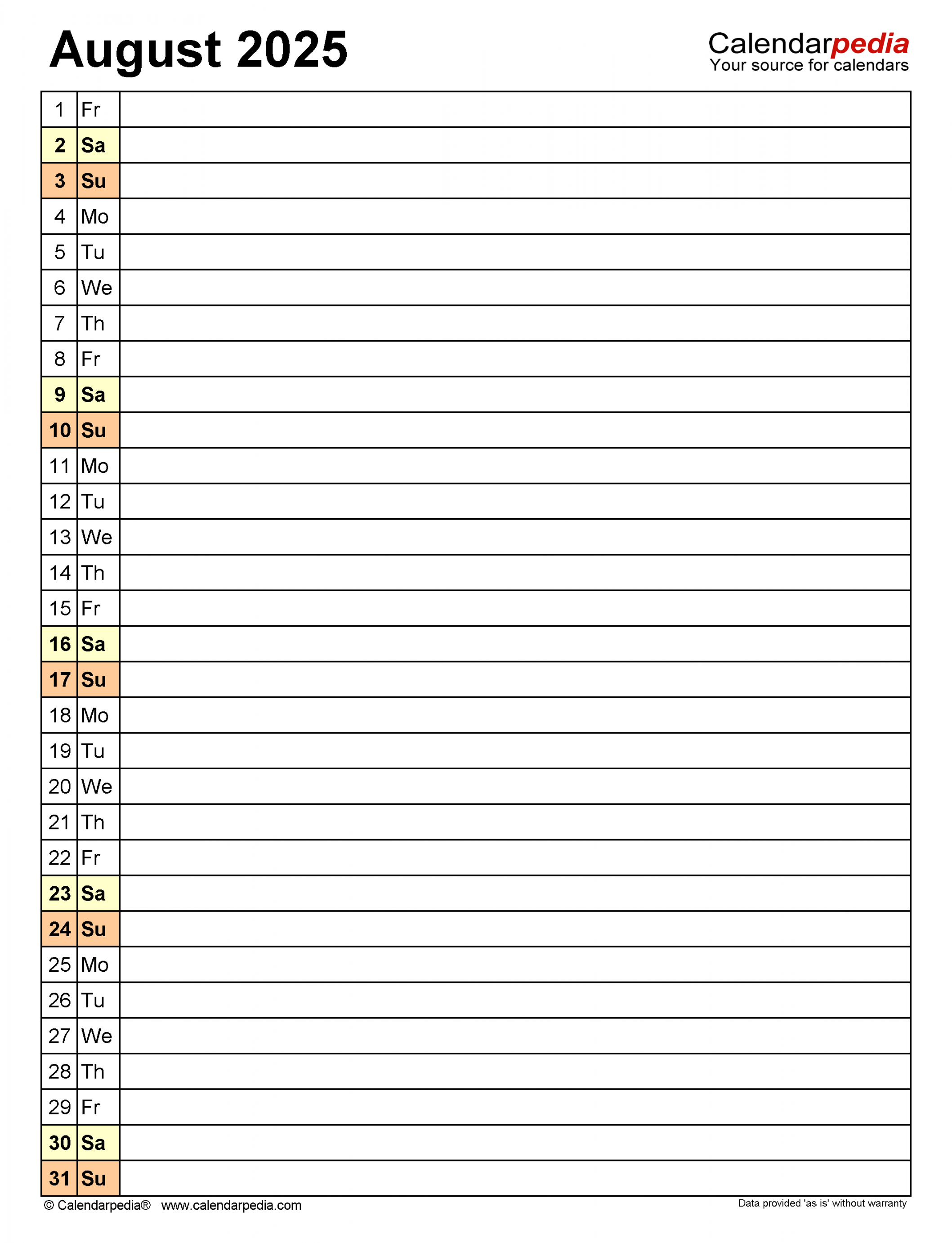 August  Calendar  Templates for Word, Excel and PDF