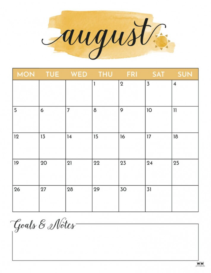 August  Calendars -  FREE Printables  Printabulls