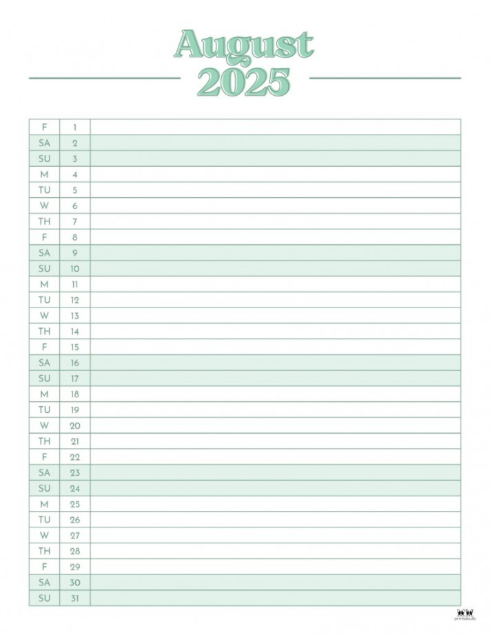 August  Calendars -  FREE Printables  Printabulls