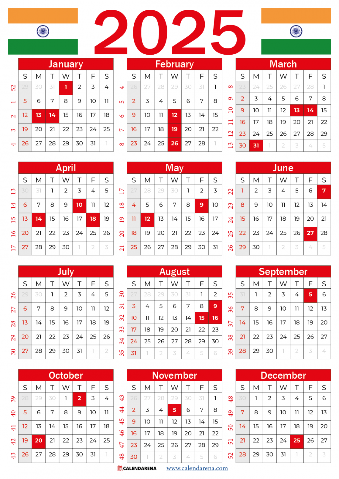 Calendar  India With Holidays And Festivals