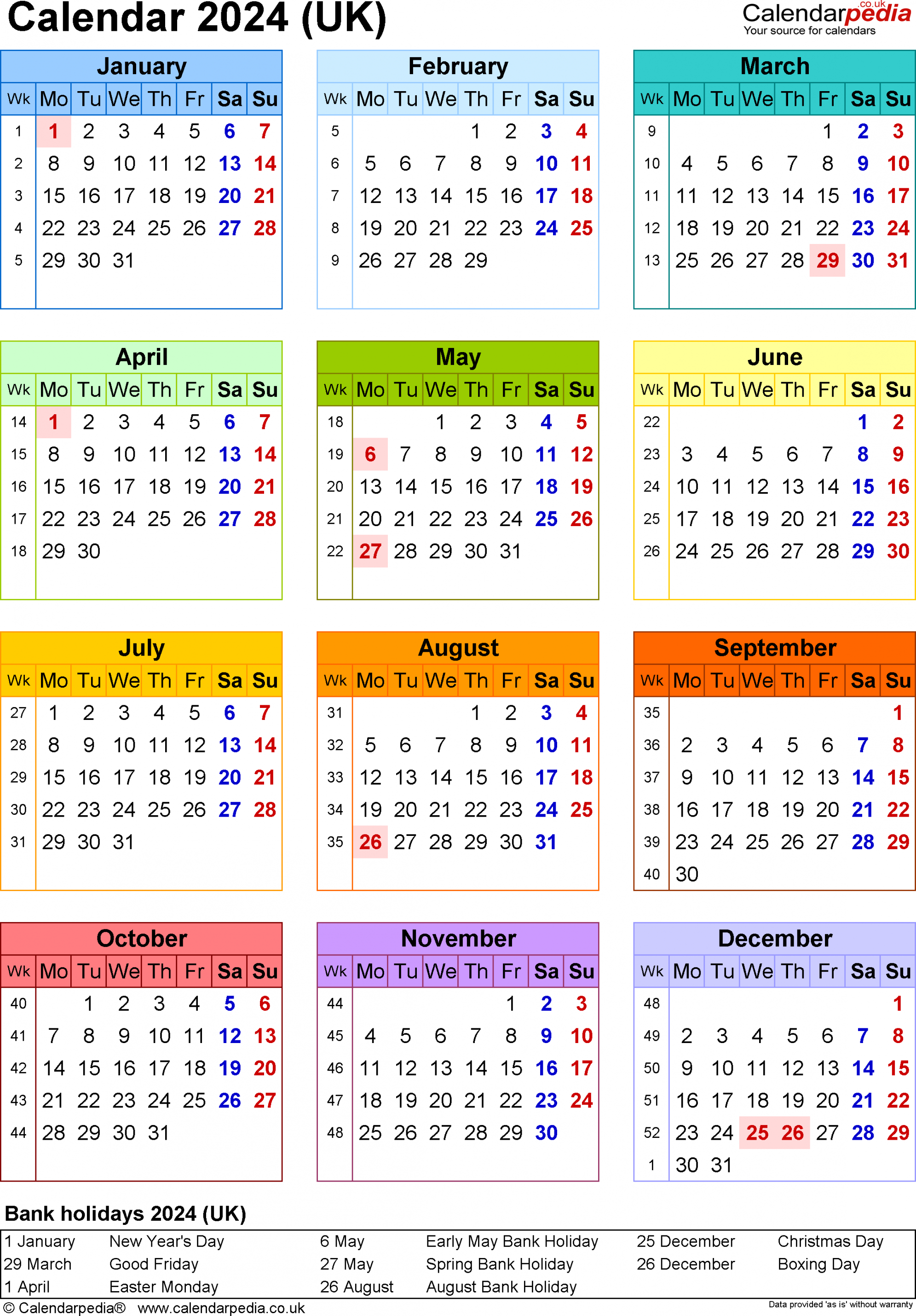 Calendar  (UK) - free printable Microsoft Word templates