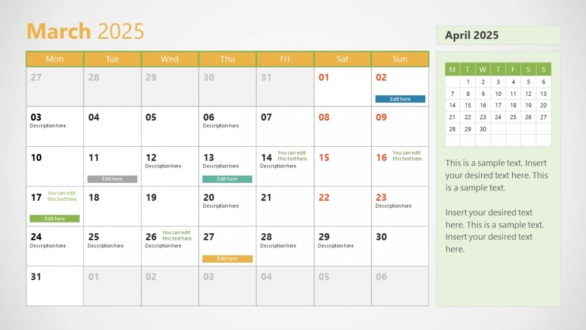 Calendar With Monday as First day