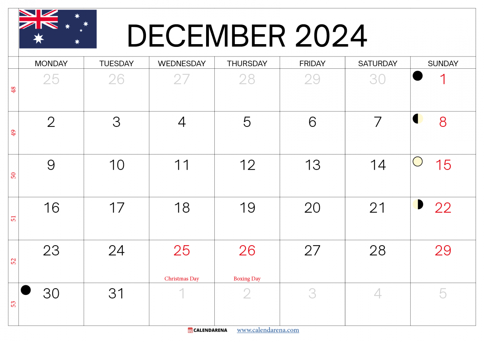 December  Calendar Australia