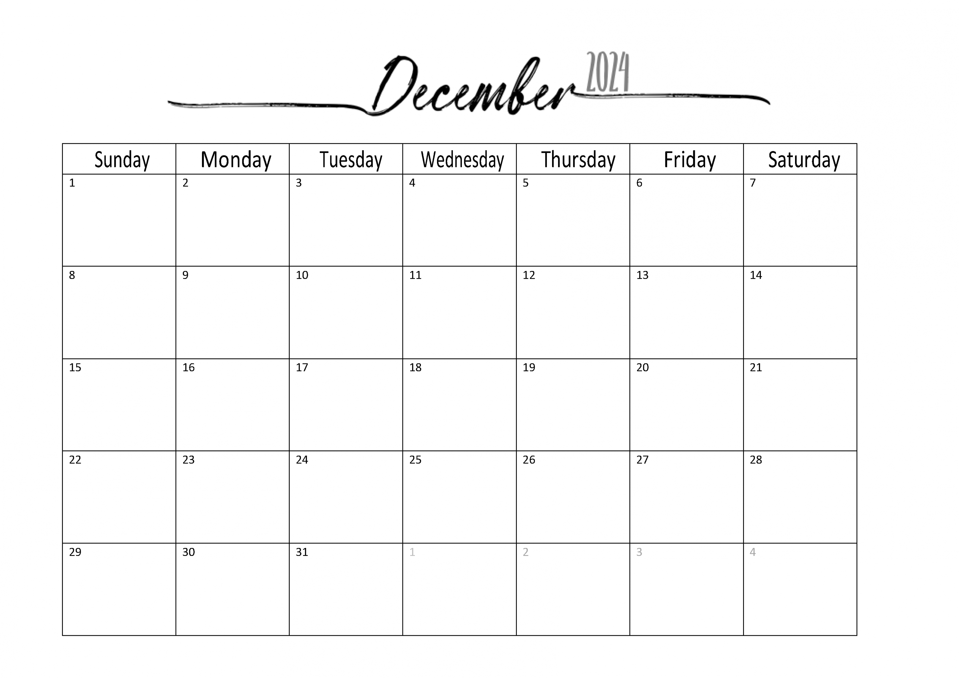 December  Calendar  Instant download