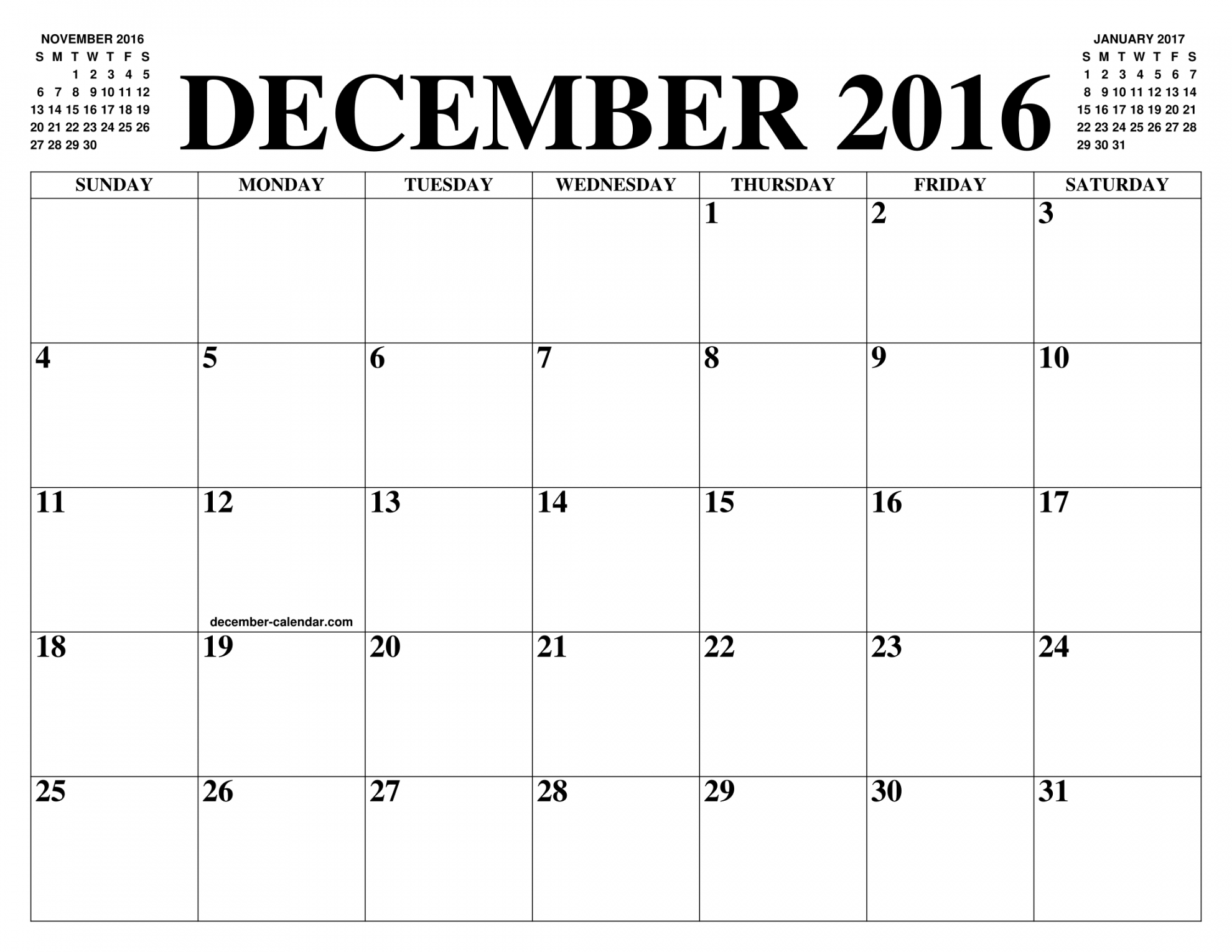 DECEMBER  CALENDAR OF THE MONTH: FREE PRINTABLE DECEMBER