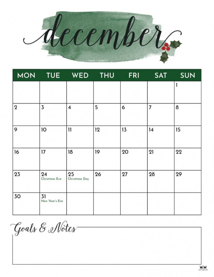 December  Calendars -  FREE Printables  Printabulls