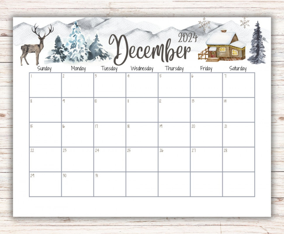 EDITABLE December  Calendar, Snowy House on the Hill and Reindeer,  Printable Calendar, Fillable Monthly Planner, Kids Weekly Schedule - Etsy