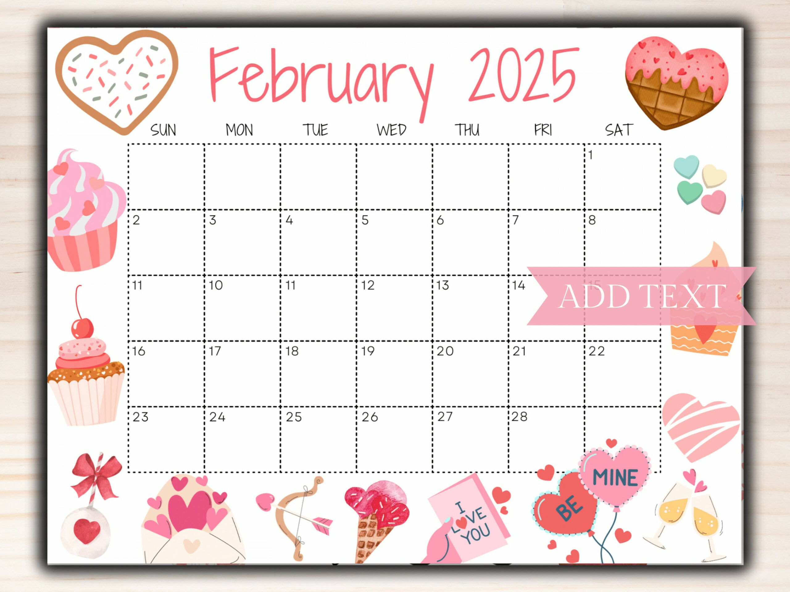 Editable February Calendar , Printable Calendar , Cute