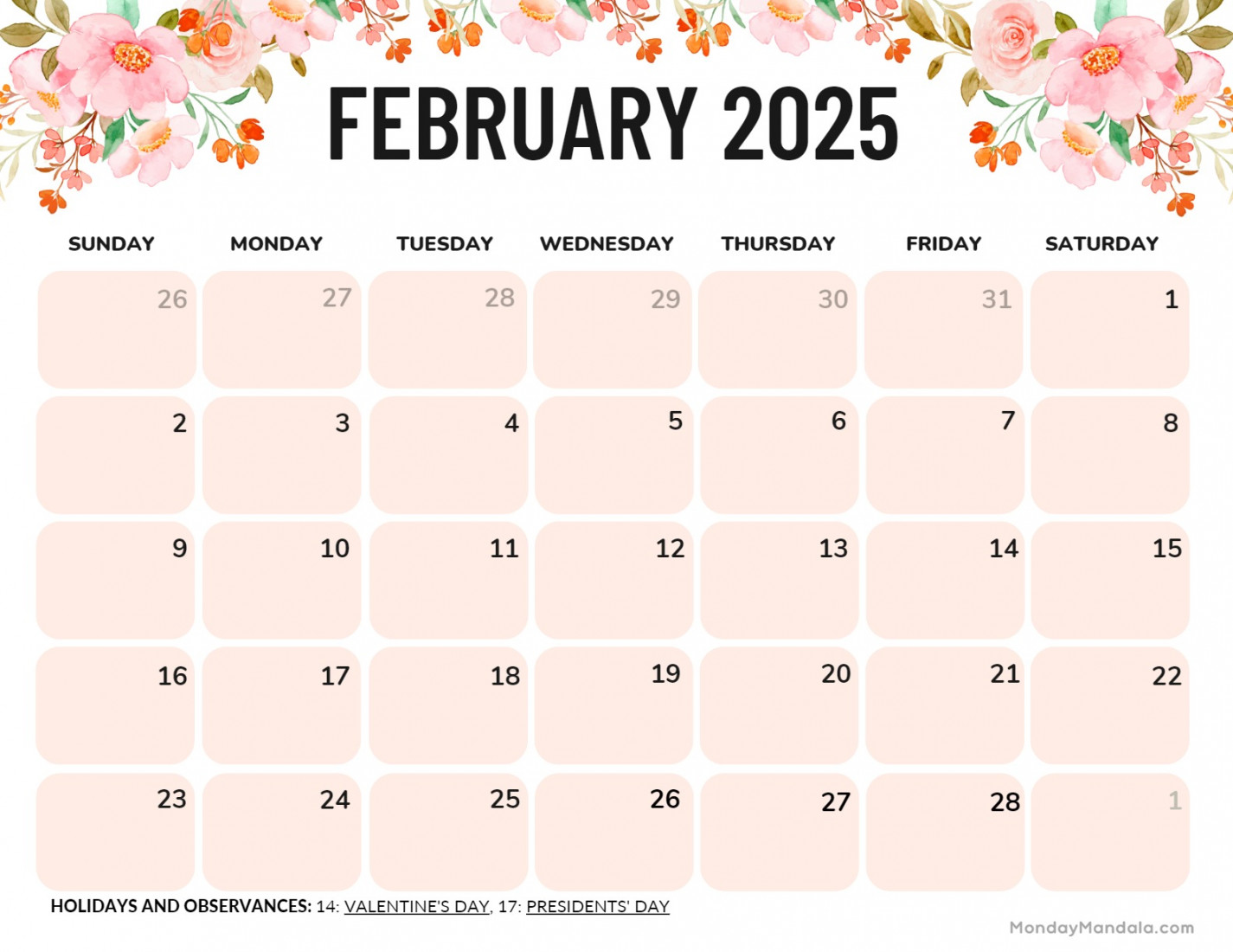 February  Calendar ( Free PDF Printables) – mondaymandala