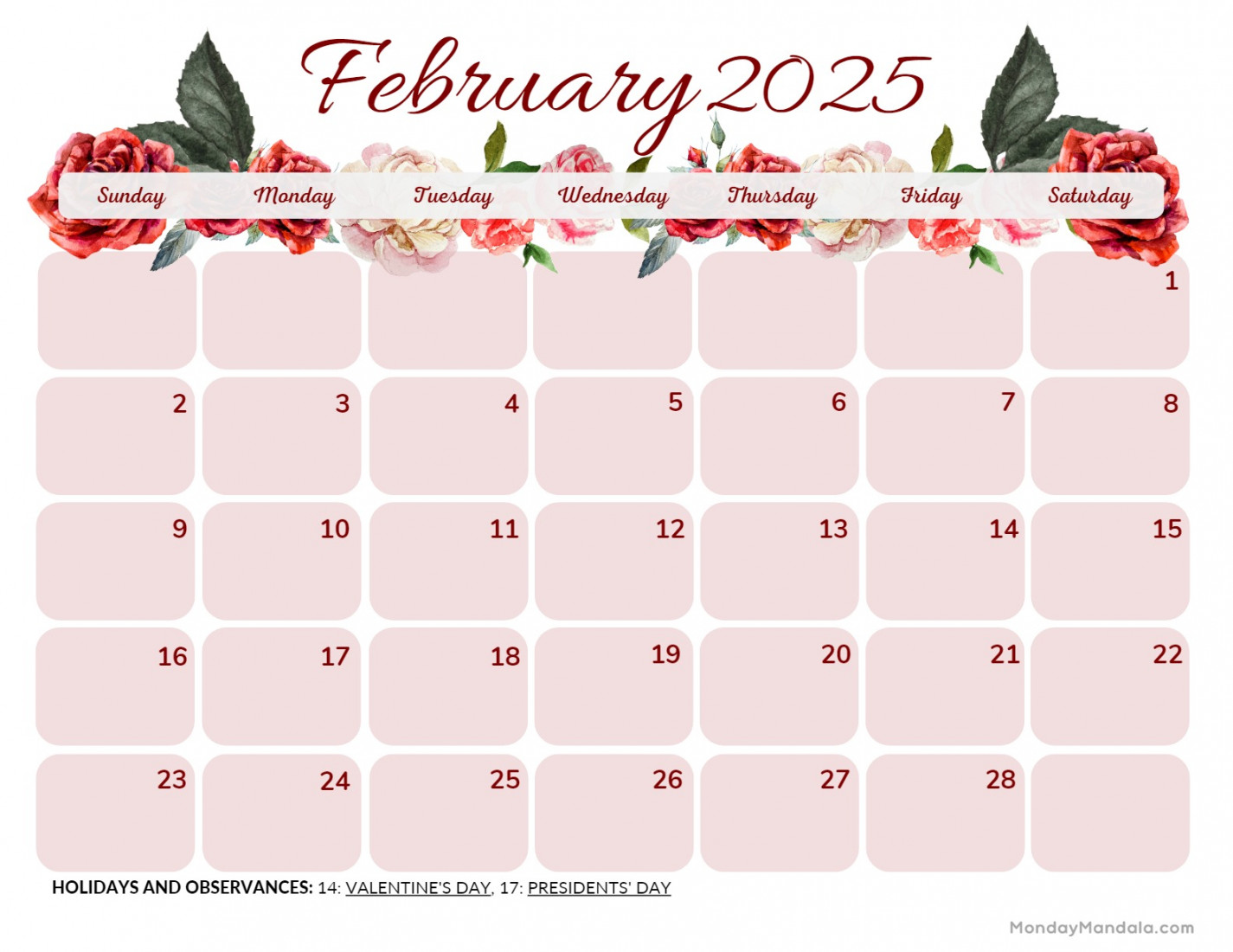 February  Calendar ( Free PDF Printables)