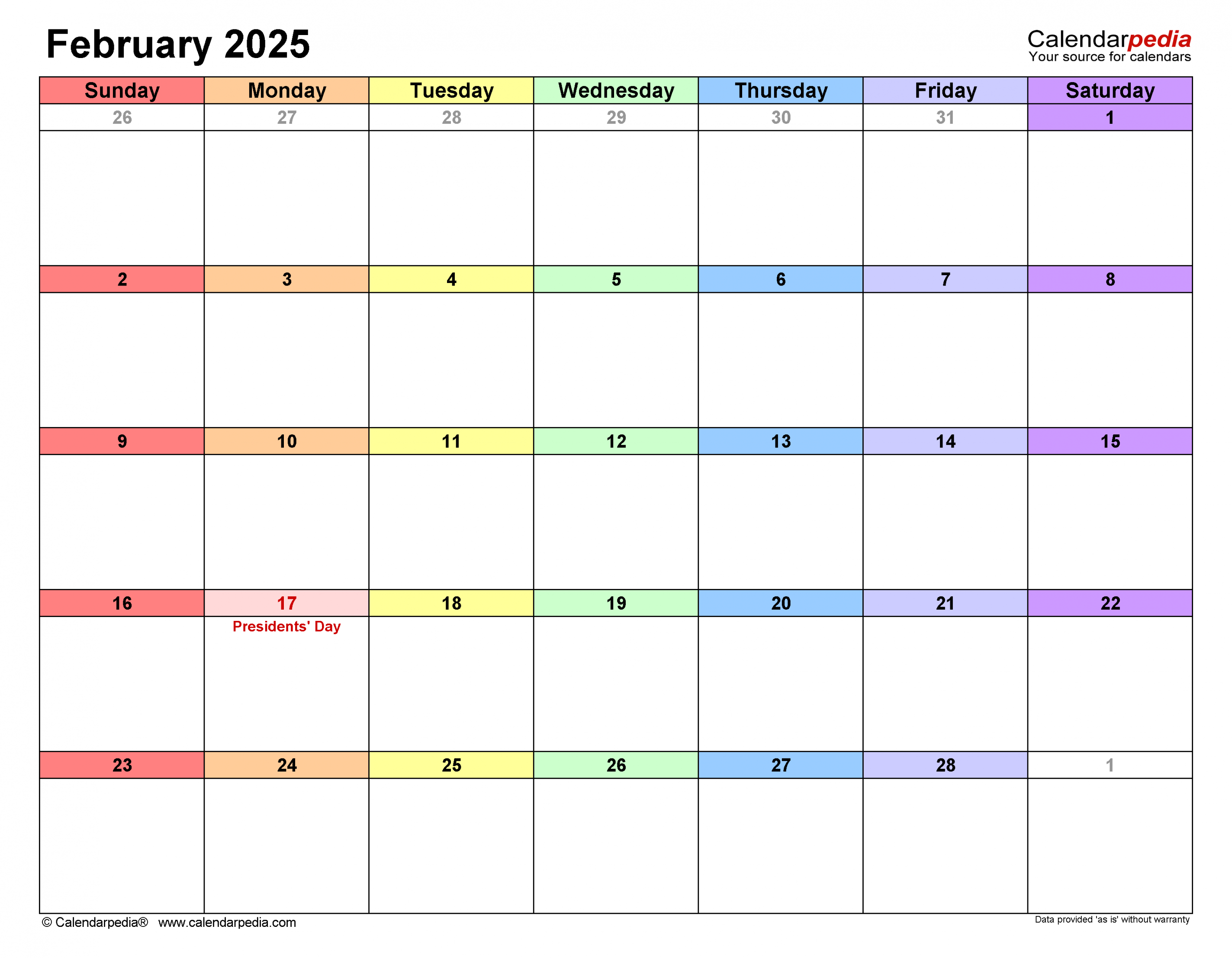 February  Calendar  Templates for Word, Excel and PDF