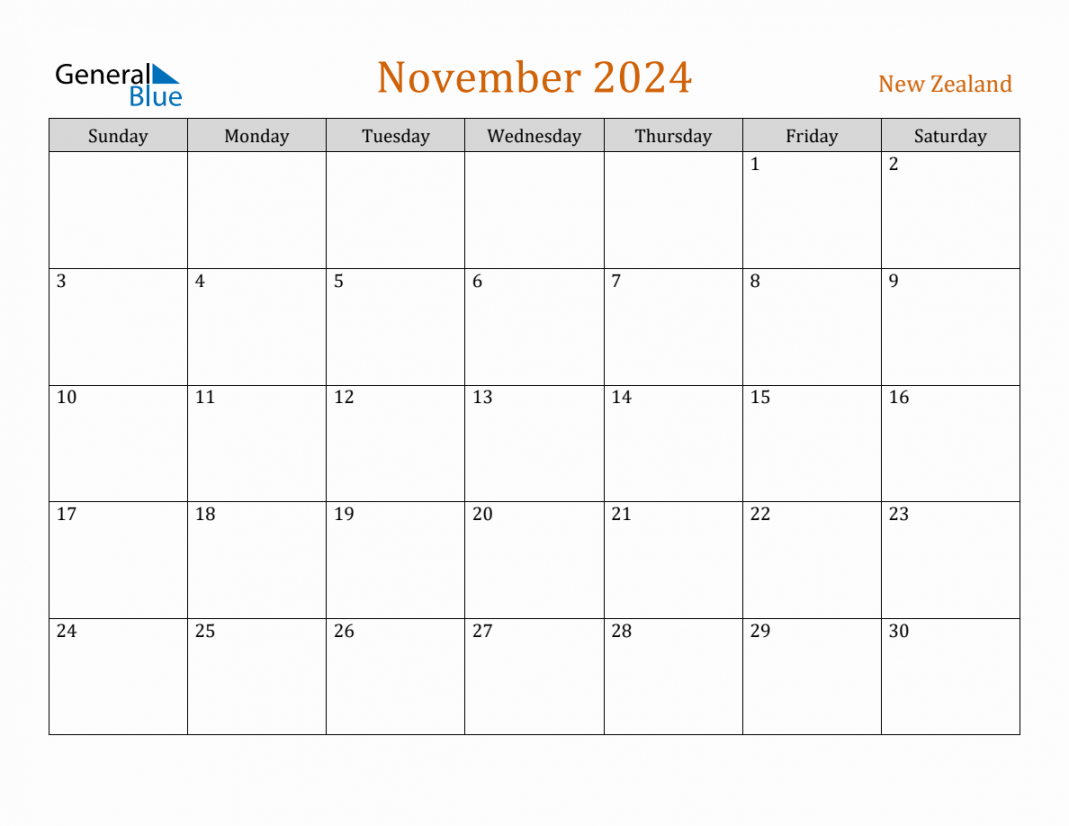 Free November  New Zealand Calendar