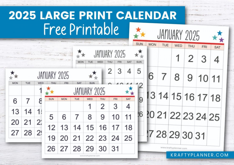 Free Printable  Large Print Calendar — Krafty Planner