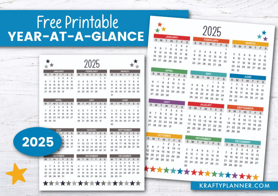 Free Printable  Year-At-A-Glance — Krafty Planner