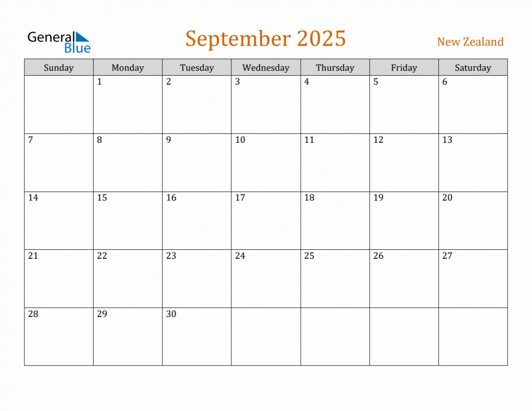 Free September  New Zealand Calendar