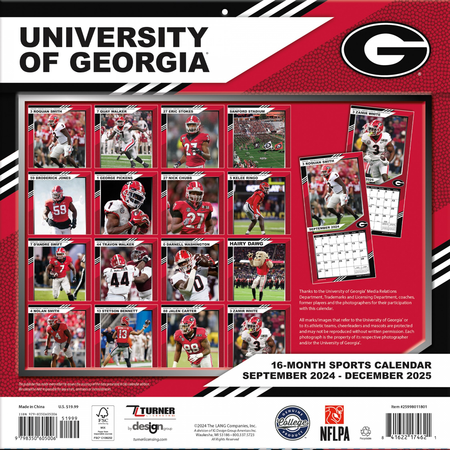 Georgia Bulldogs - ” x ” Team Wall Calendar