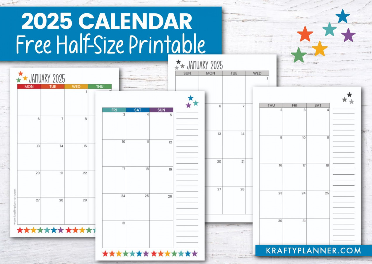 Half Size Calendar - Free Printable — Krafty Planner