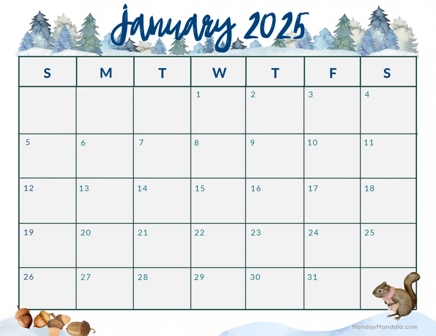 January  Calendar ( Free PDF Printables)