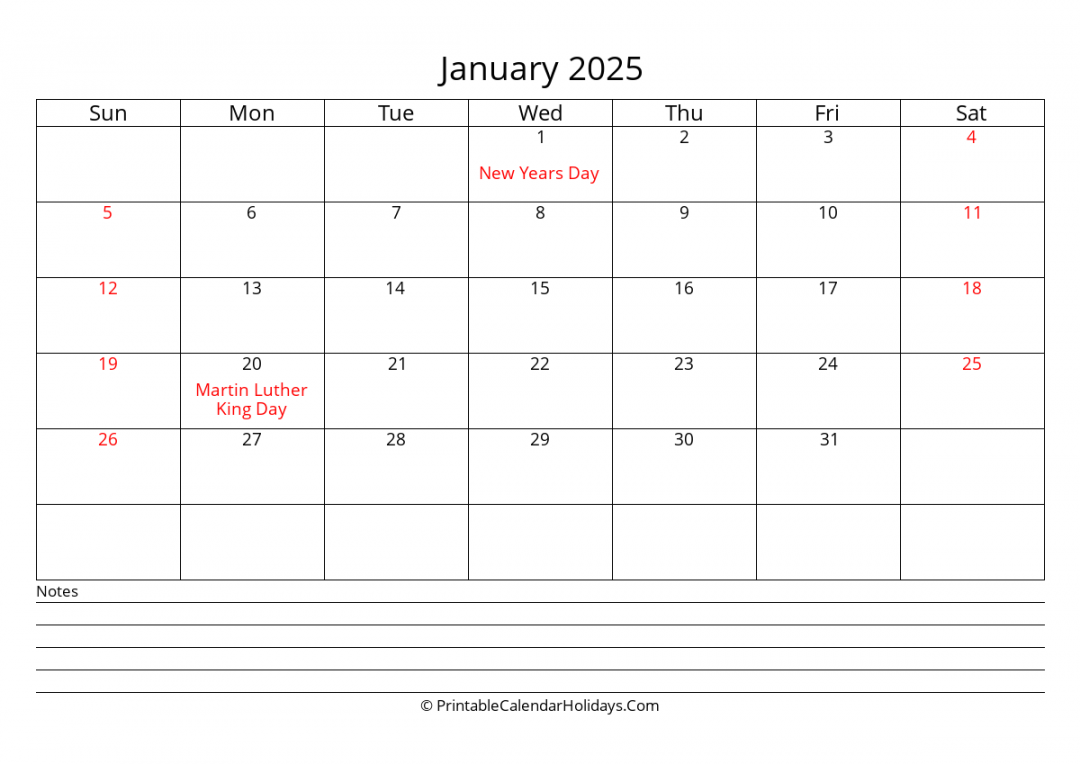 January  Calendars - PrintableCalendarHolidays